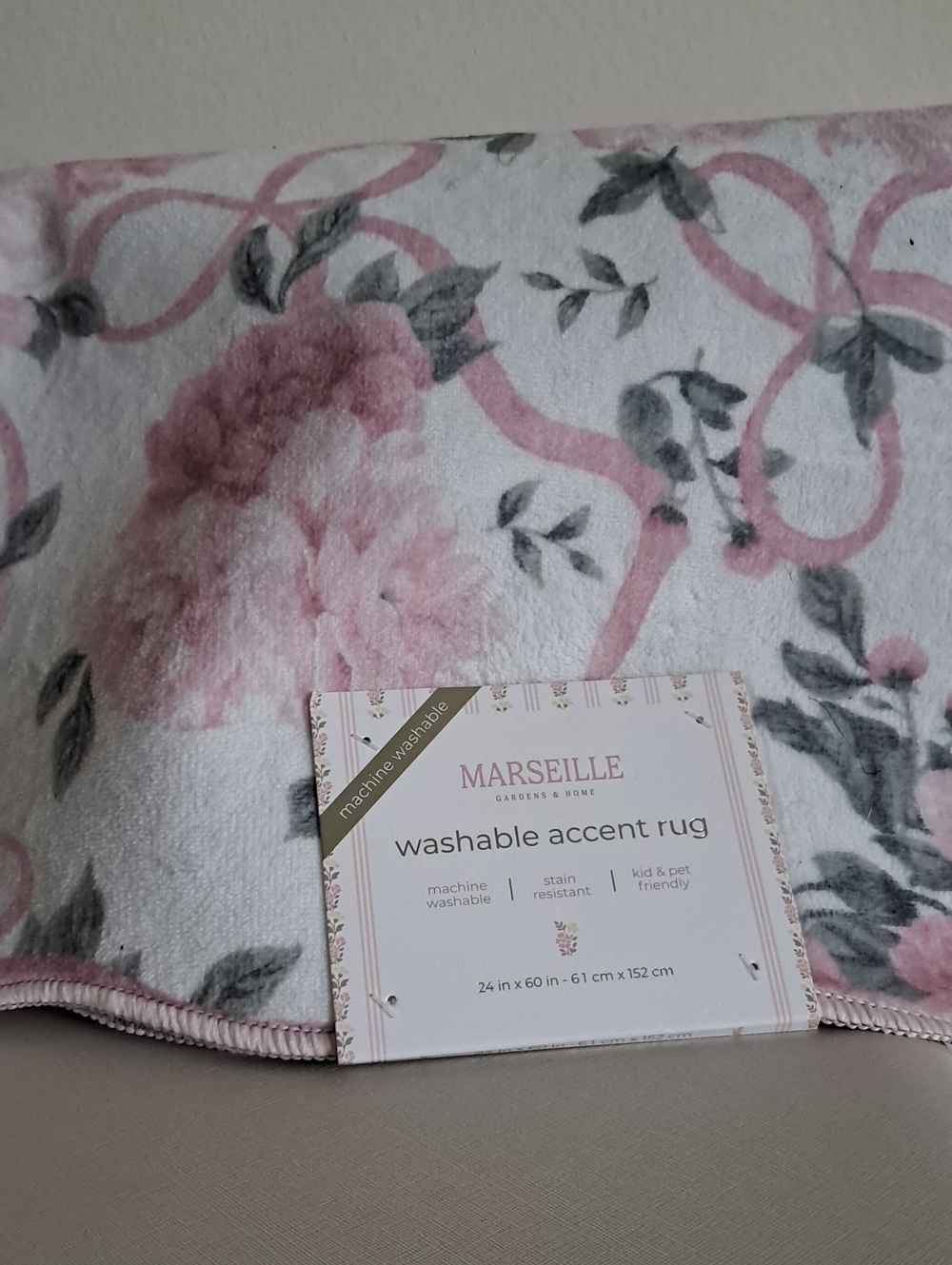 New!Viral Marseille Pink Floral Washable Accent Rug - Soft Floral Throw